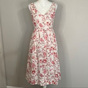 NWT  Cynthia Rowley Linen Floral V-Neck Sleeveless Midi Dress